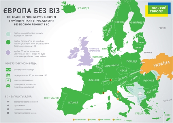 Esenzione dal visto per i cittadini ucraini con passaporti biometrici sar disponibile in estate 2017 per tutti i paesi dell'UE (ad eccezione di Gran Bretagna e Irlanda), cos come in Islanda, Liechtenstein, Norvegia e Svizzera .